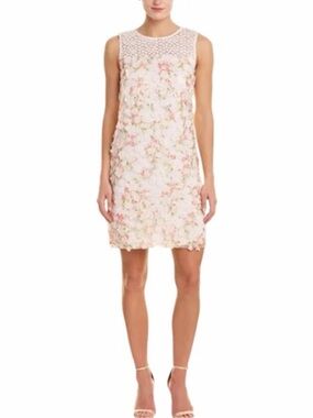 Karl Lagerfeld Paris Wedding Guest Lace Overlay Dress Pink and White Size 6